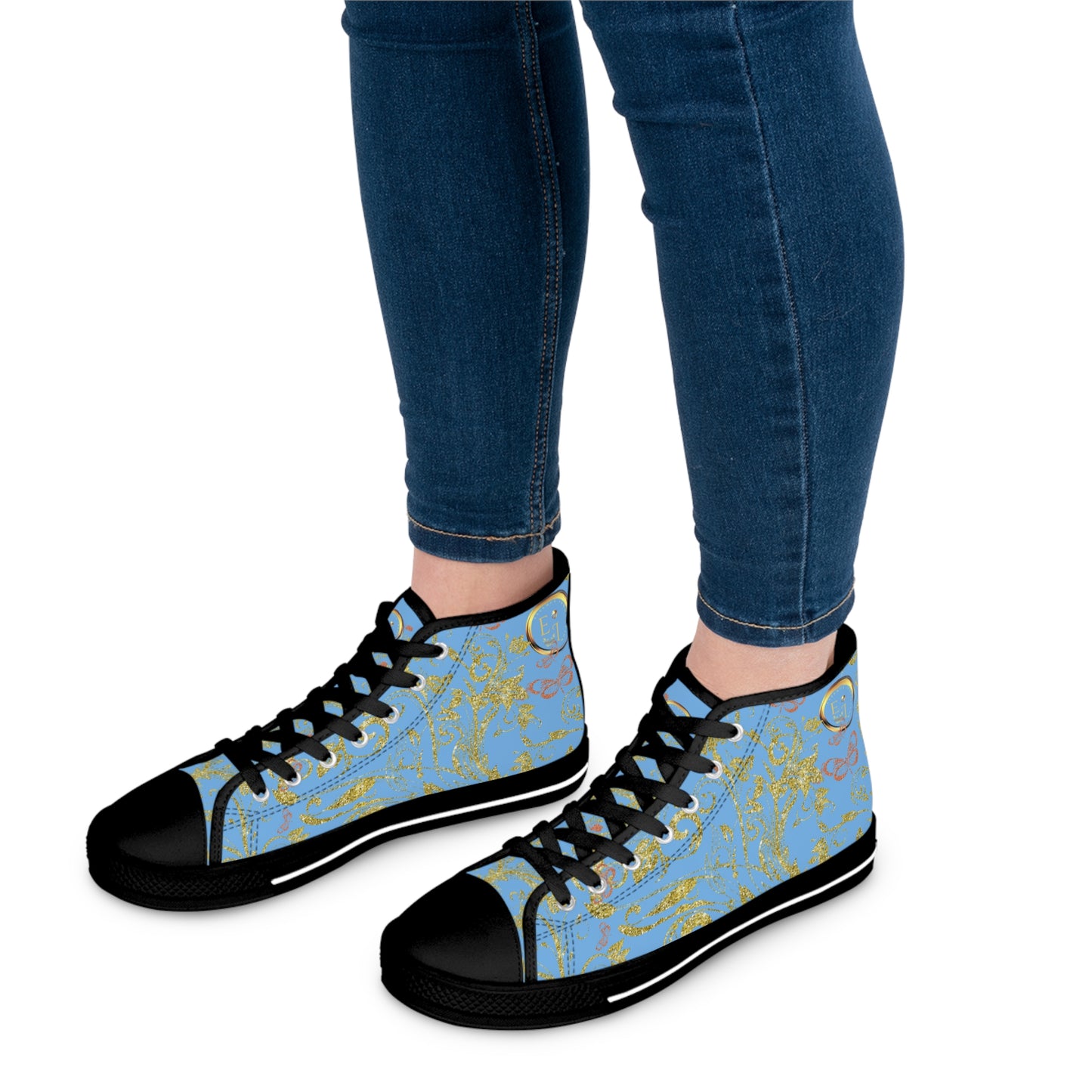 Bohemian Butterfly Heart | Light Blue | Black Sole HighTop Sneakers