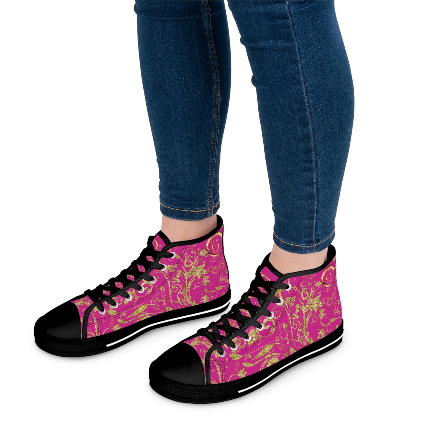 Bohemian Butterfly Heart | Pink | Black Sole HighTop Sneakers