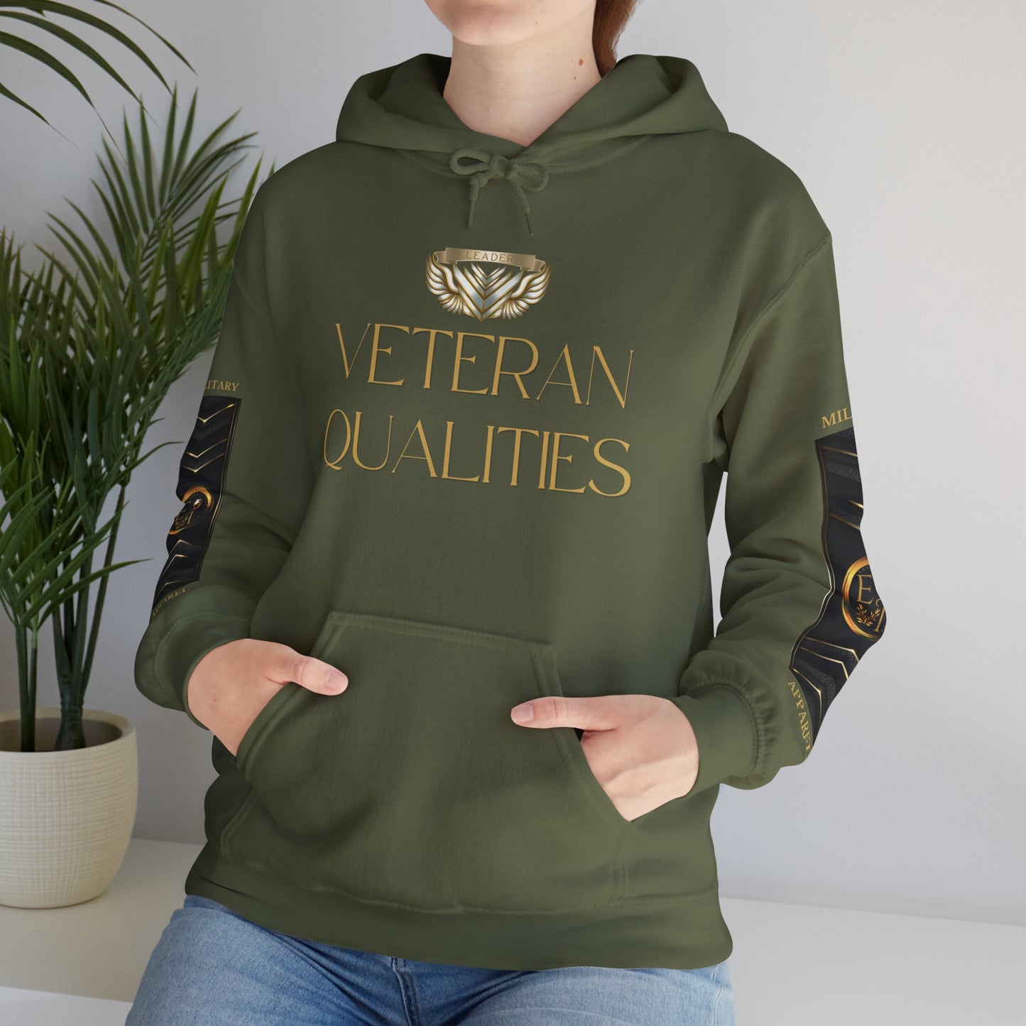 Veteran Qualities Leader Three | MC Green Hoodie | Military & Service Tribute