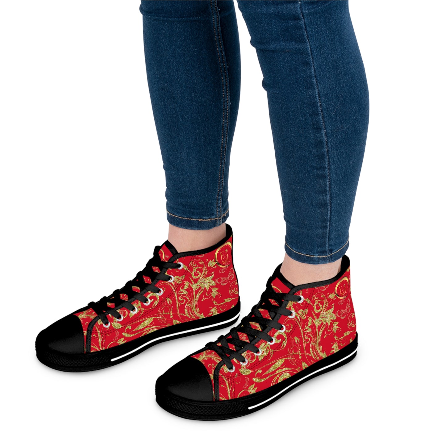 Bohemian Butterfly Heart | Dark Red | Black Sole HighTop Sneakers