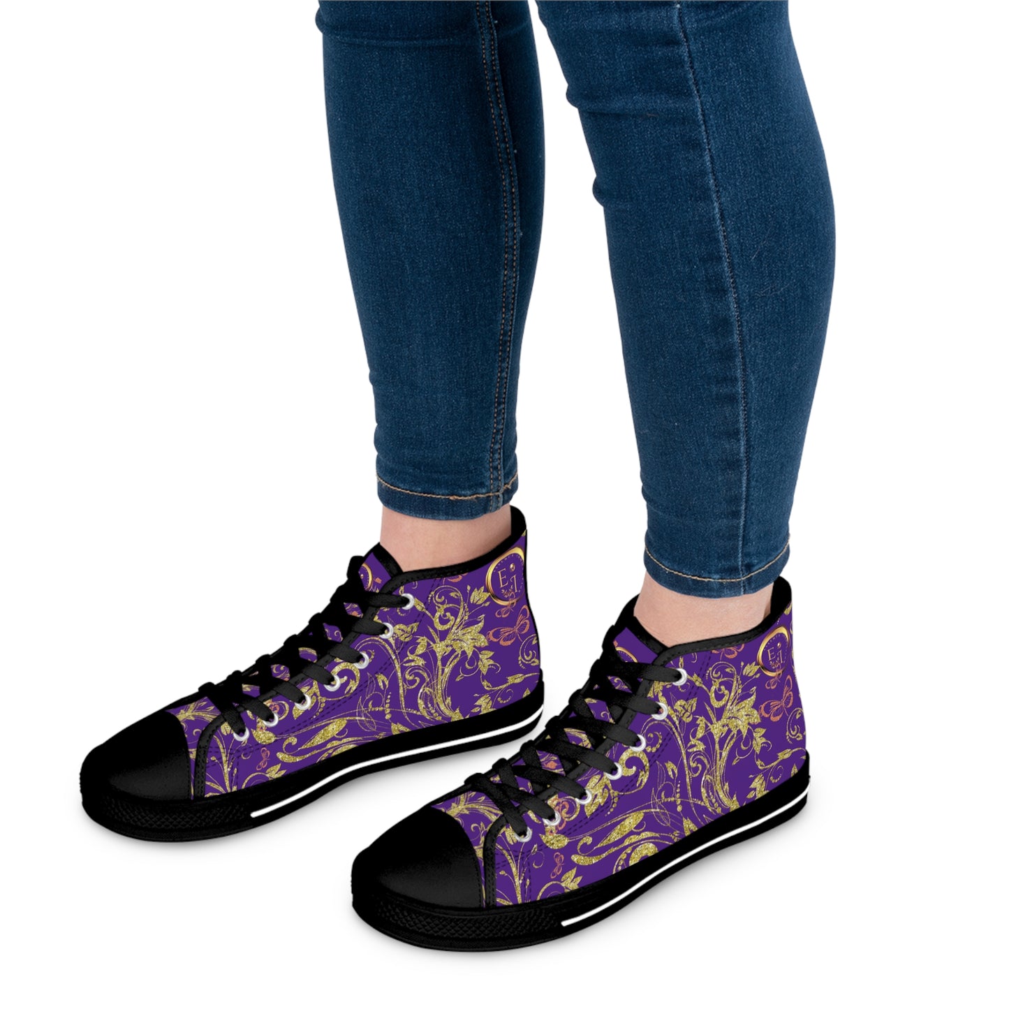 Bohemian Butterfly Heart | Purple | Black Sole HighTop Sneakers