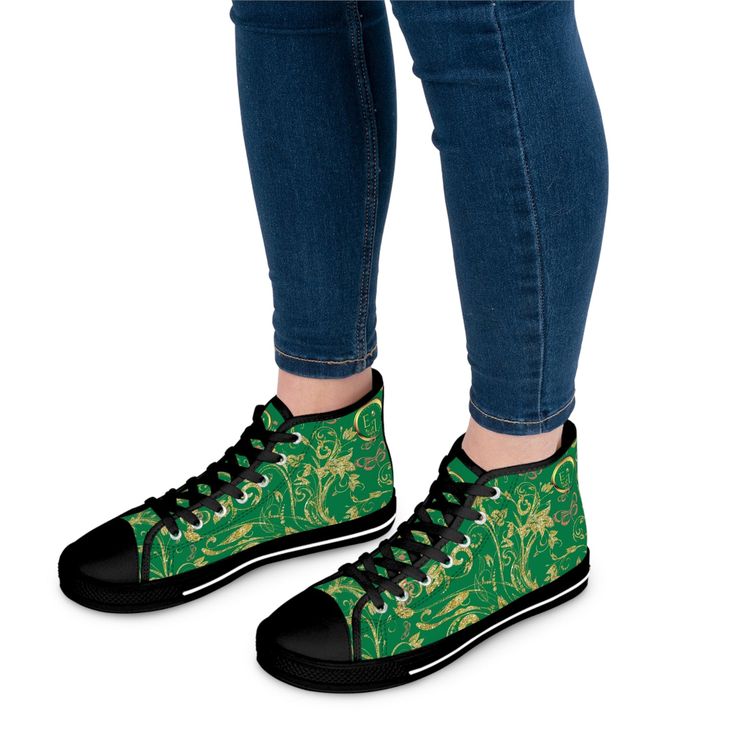 Bohemian Butterfly Heart | Green | Black Sole HighTop Sneakers