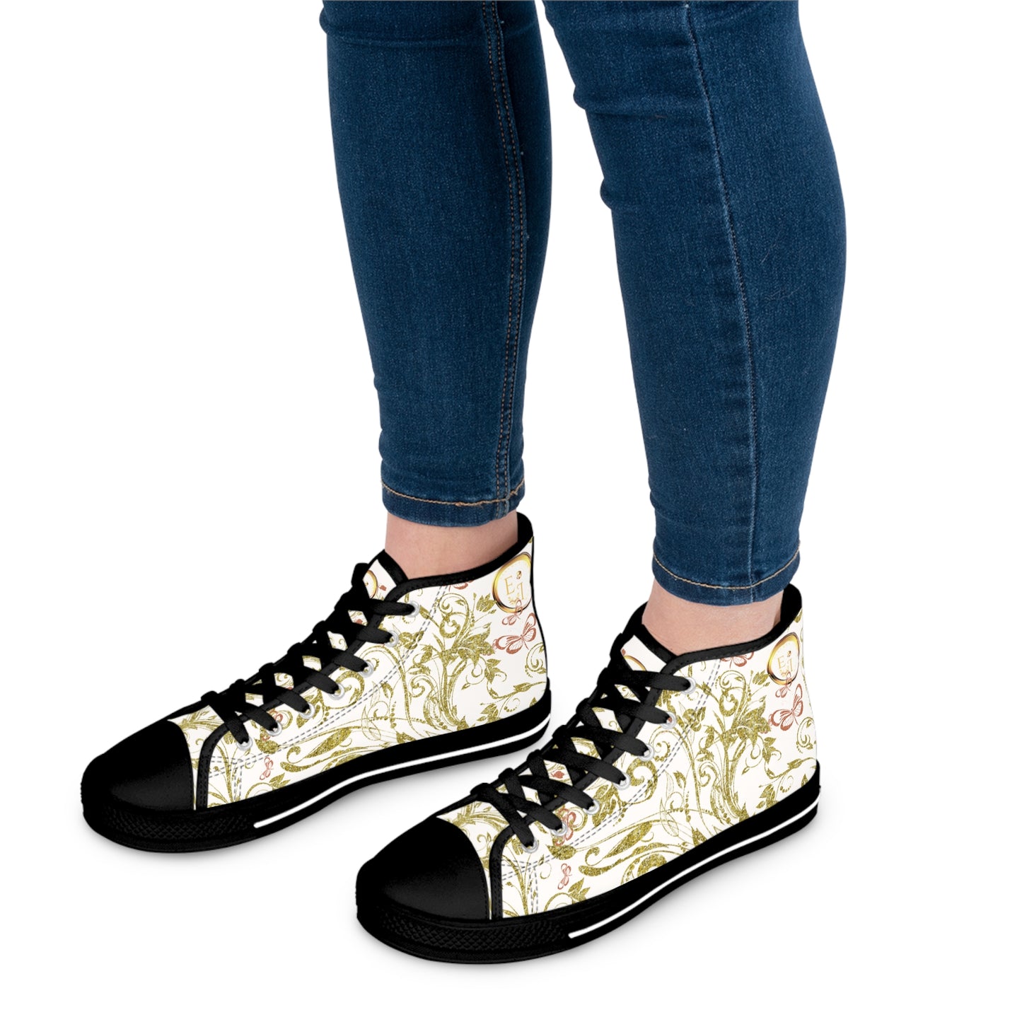 Bohemian Butterfly Heart | White | Black Sole HighTop Sneakers