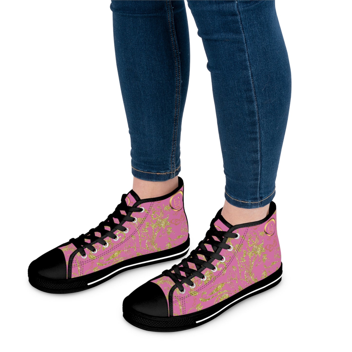 Bohemian Butterfly Heart | Light Pink | Black Sole HighTop Sneakers