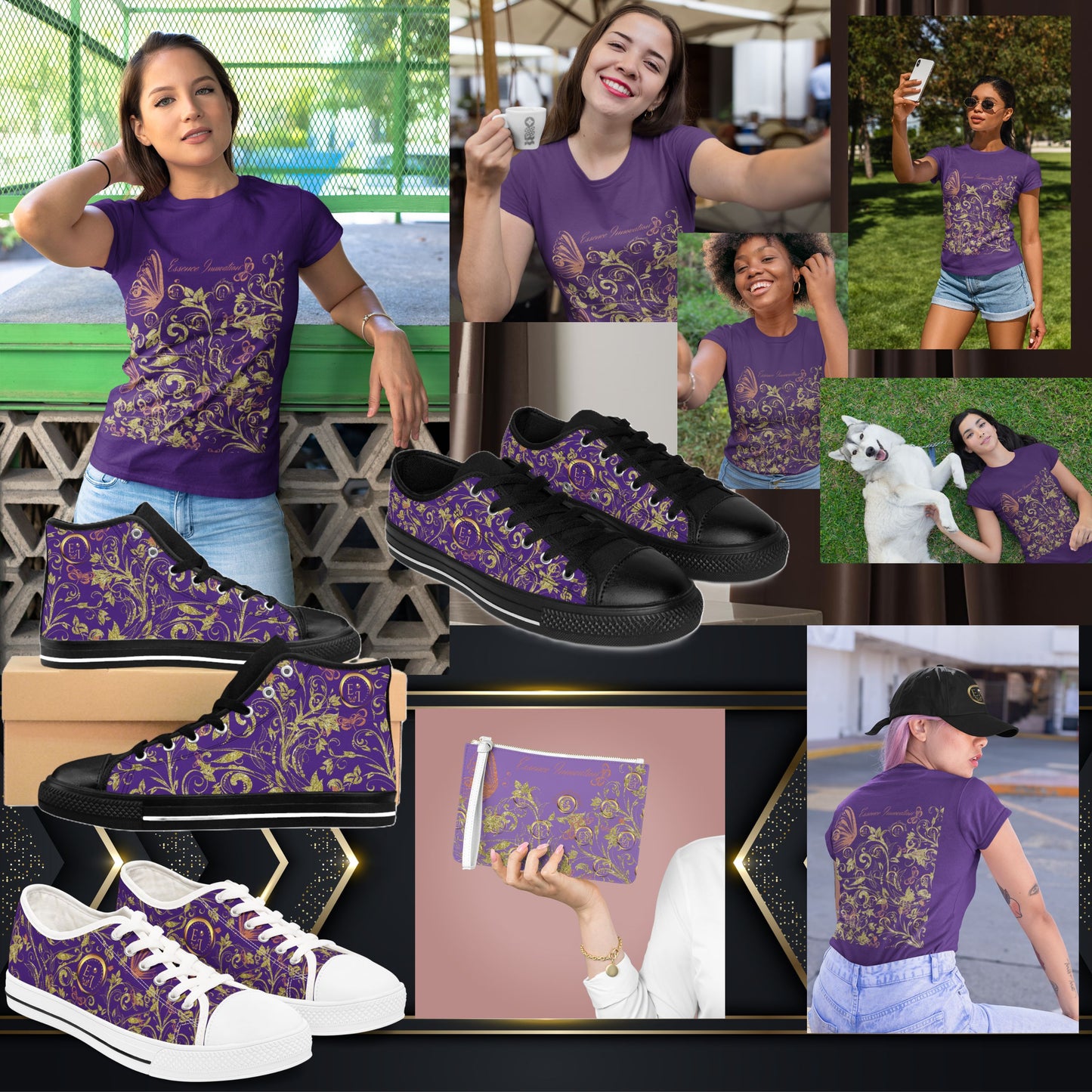 Floral Butterfly T-Shirt in Purple | Boho Nature-Inspired Tee for Women | Elegant Botanical Shirt | EssenceInnoCreate