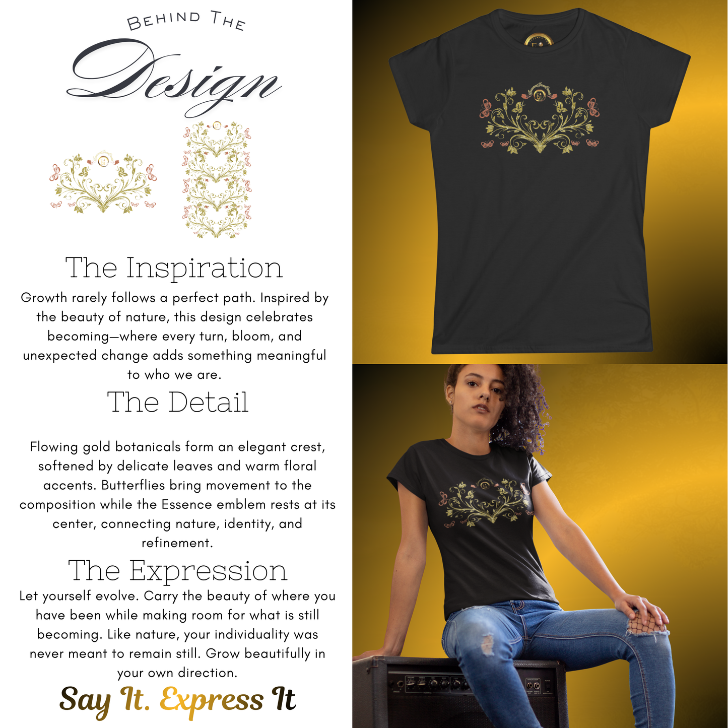 Royal Blossom Crest Tee – Botanical Luxury Cotton Shirt