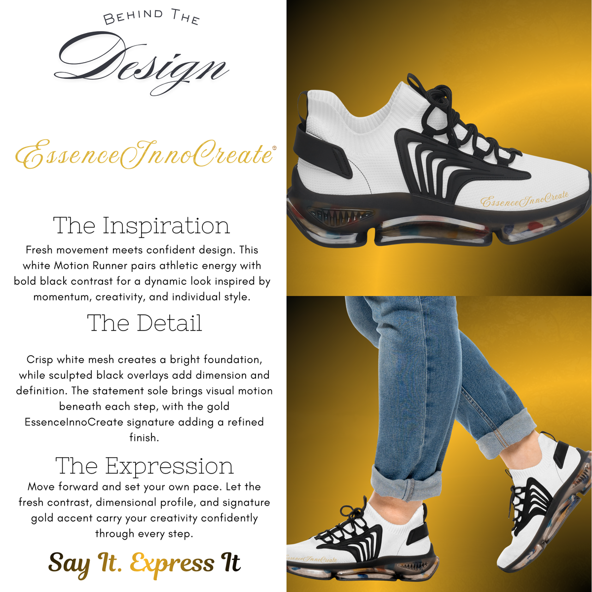 EssenceInnoCreate Motion Runners – Men’s White Mesh Sneakers