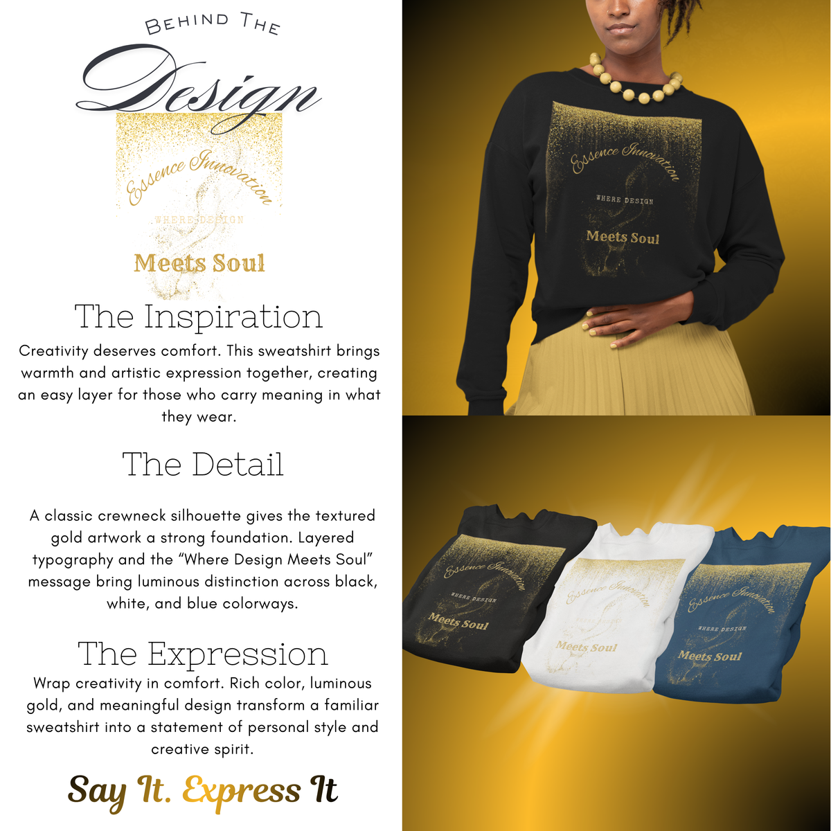 Design Meets Soul Sweatshirt – Gold Graphic Crewneck