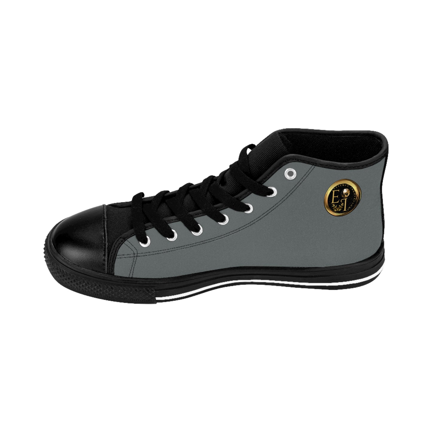 Gray high-top 'Essence Innovation' sneaker with black accents on a white background