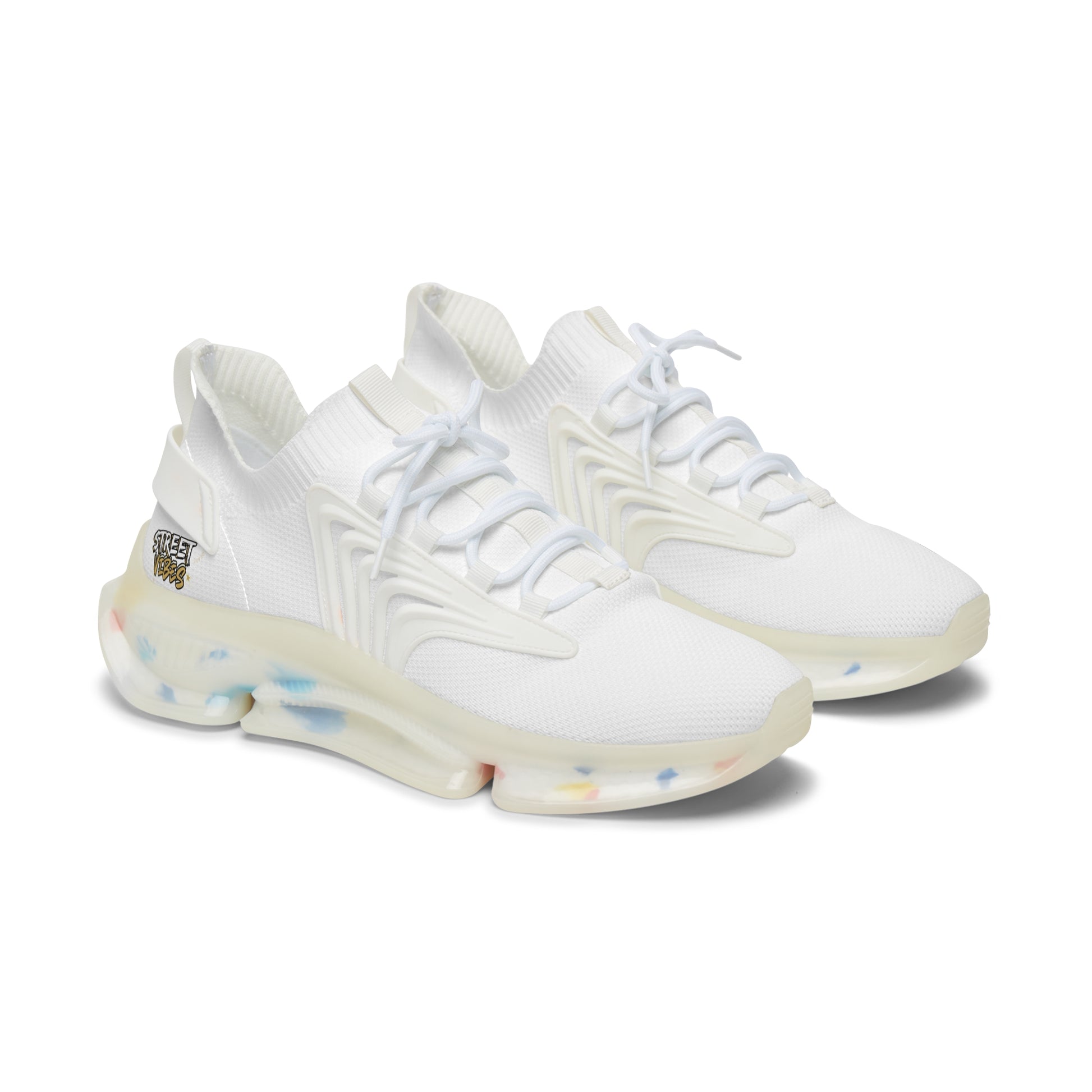 White Essence Innovation 'Street Vibes' sneakers with colorful sole on a white background