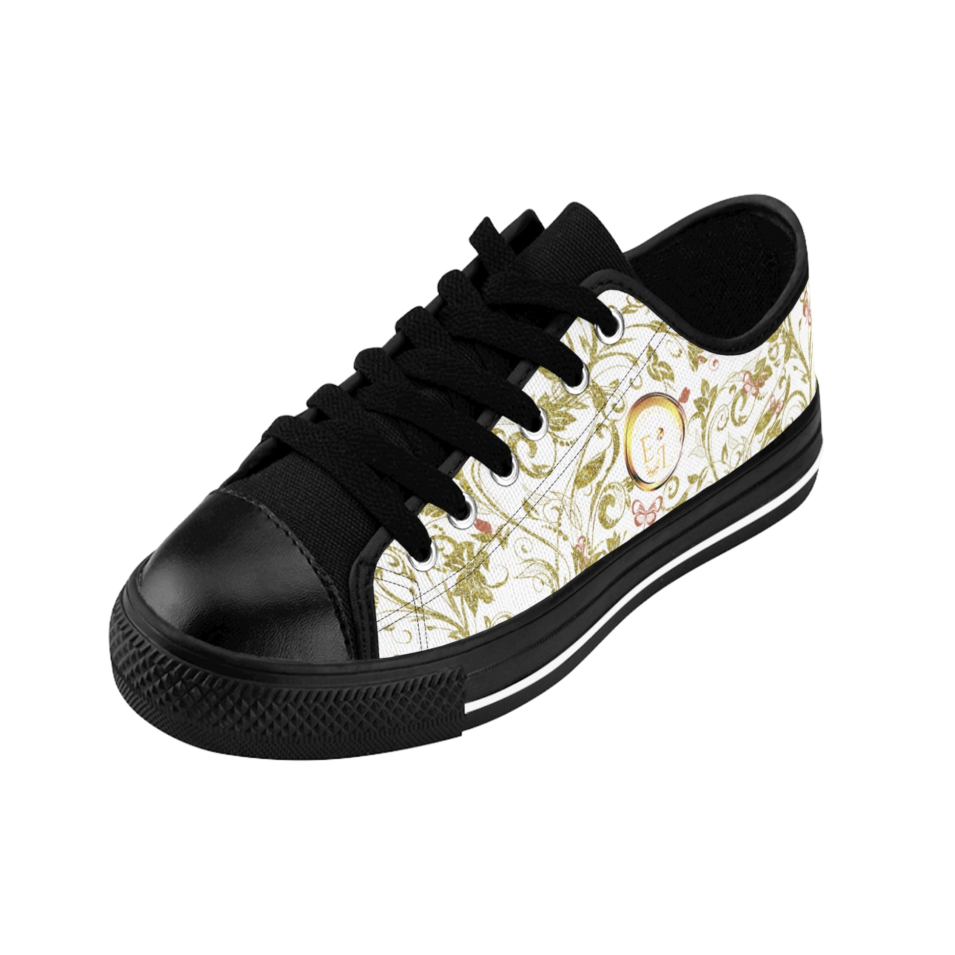 Black Essence Innovation sneaker with floral pattern on a white background