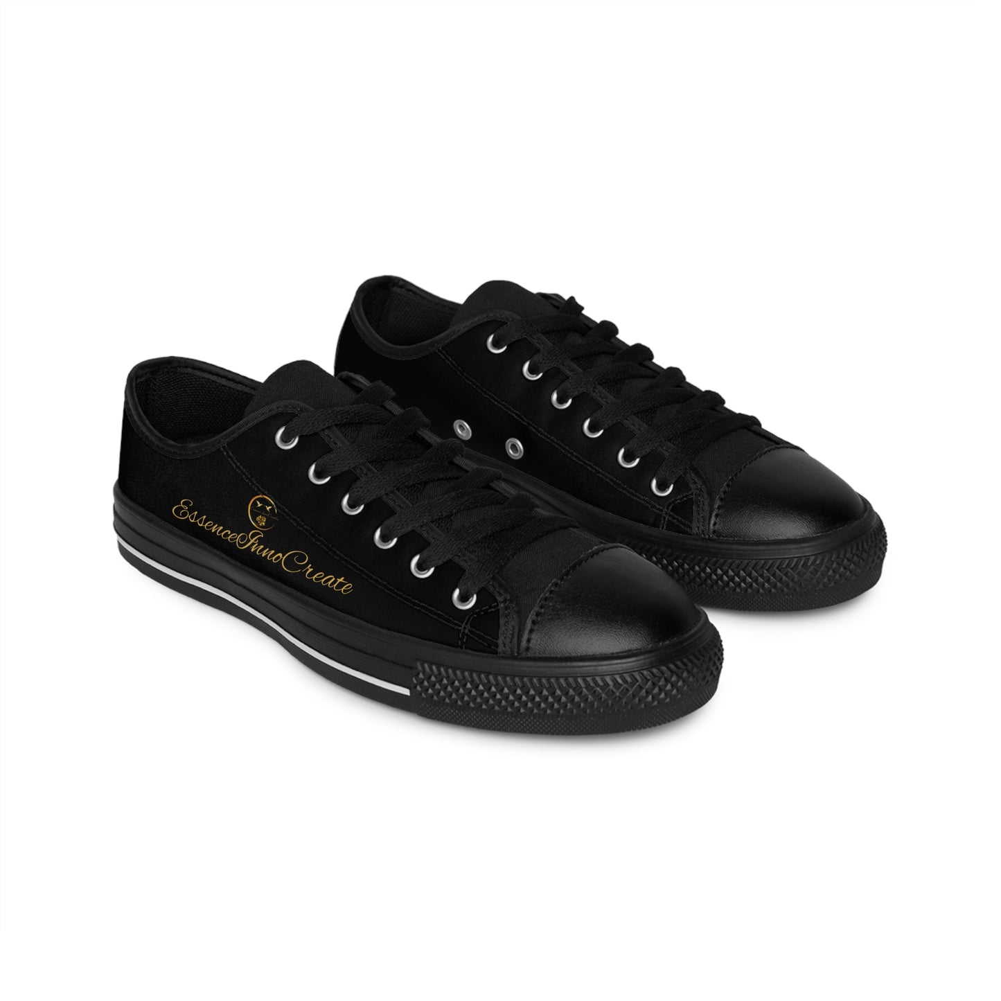 Black 'EssenceInnoCreate' sneakers with a visible brand logo on a white background