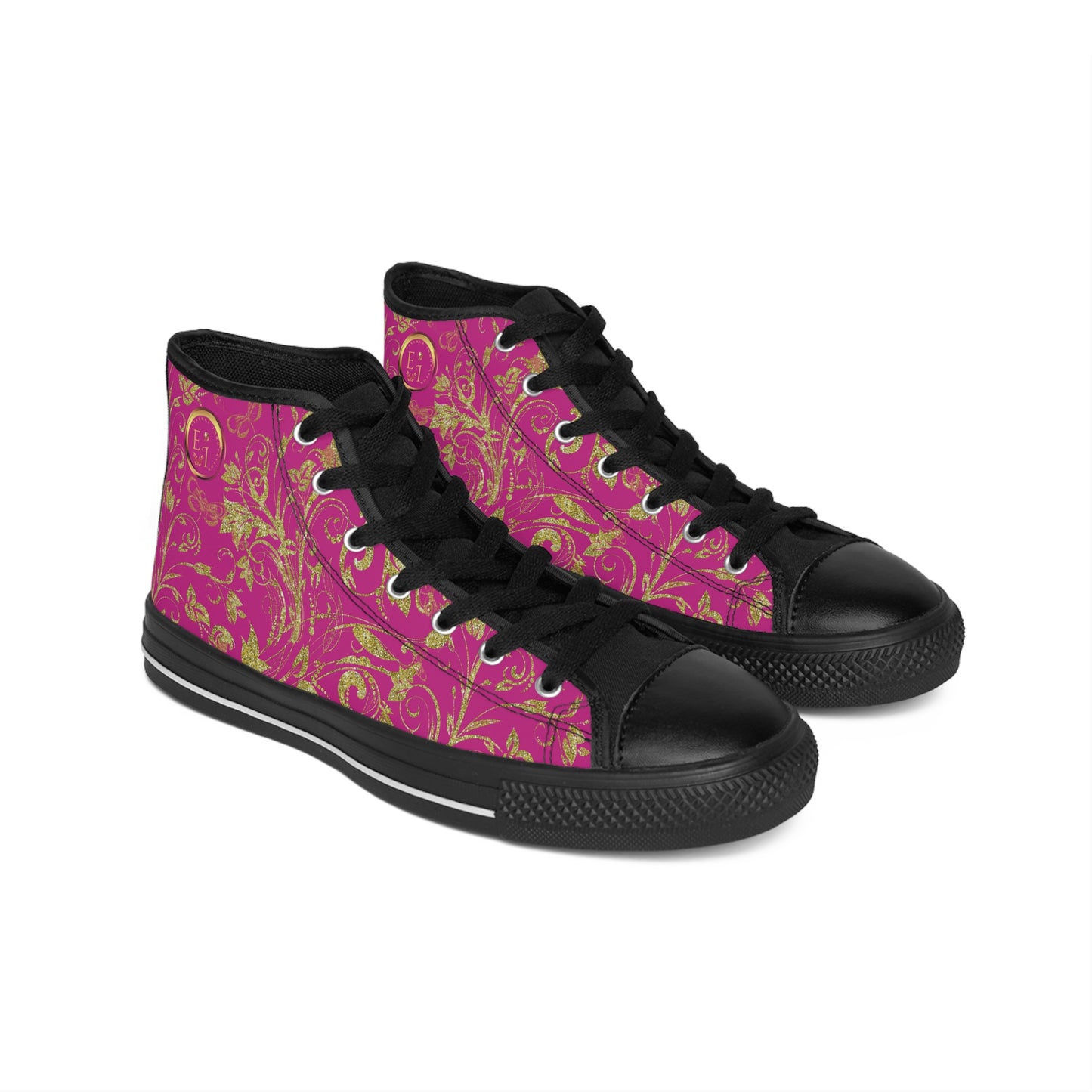 Bohemian Butterfly | Pink | Black Sole HighTop Sneakers