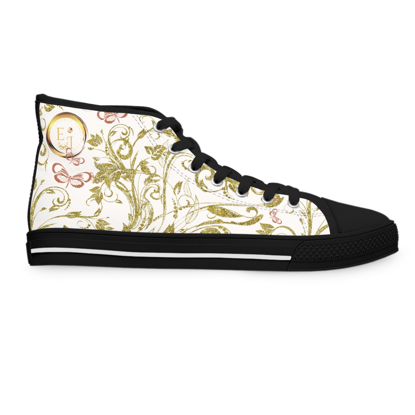 Bohemian Butterfly Heart | White | Black Sole HighTop Sneakers