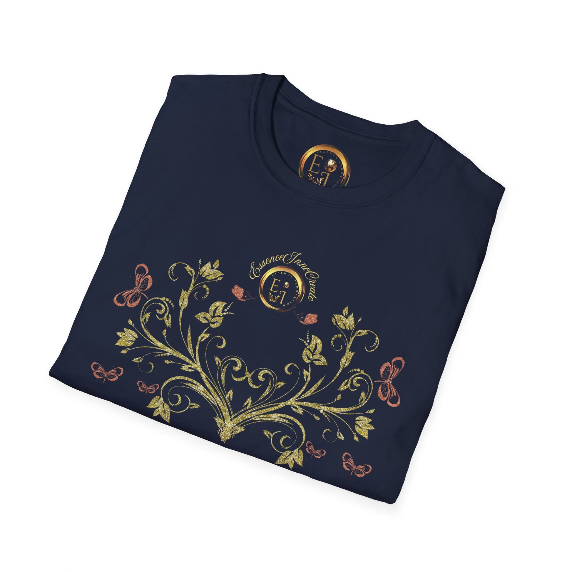 Folded gray t-shirt with 'EssencInnoCreate' text on a white background