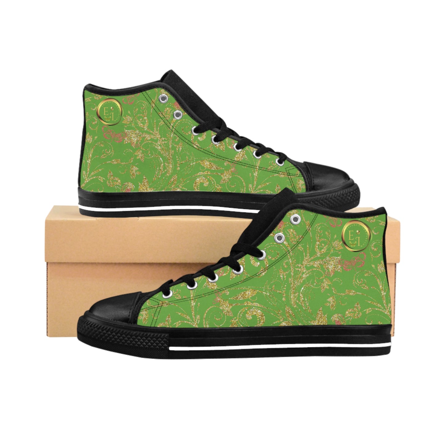 Bohemian Butterfly | Light Green | Black Sole HighTop Sneakers