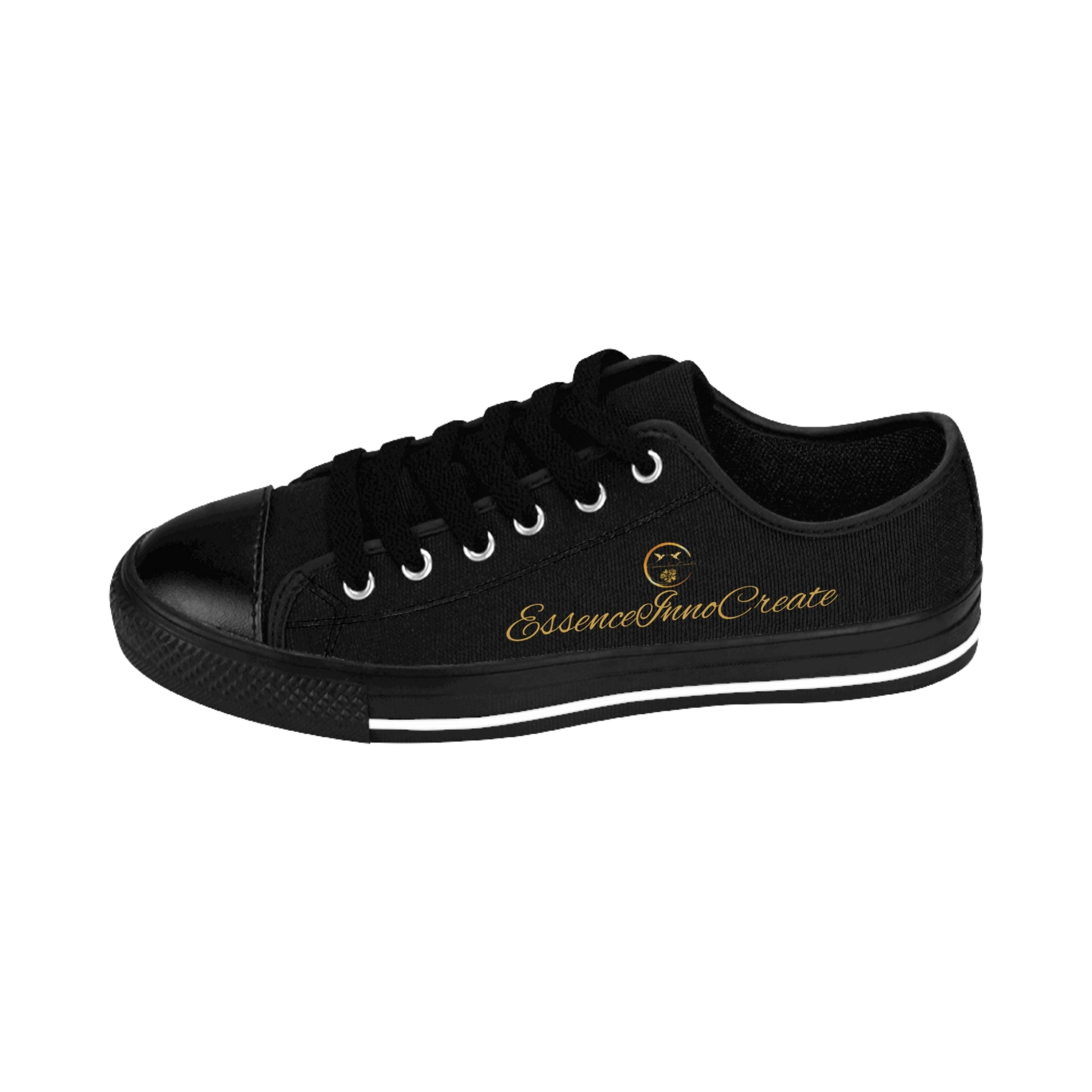 Black 'EssenceInnoCreate' sneaker with a yellow star on a white background