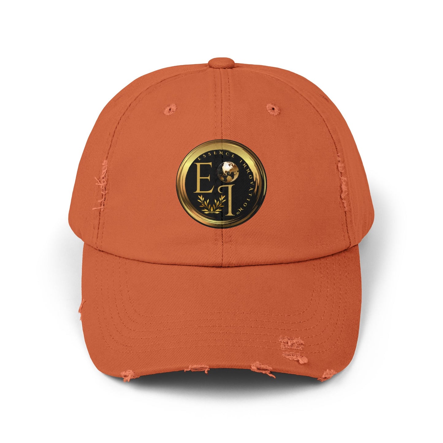 Orange Essence Innovation cap with a gold emblem on a white background