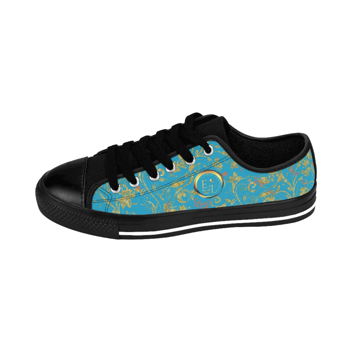 Bohemian Butterfly | Turquoise | Black Sole LowTop Sneakers
