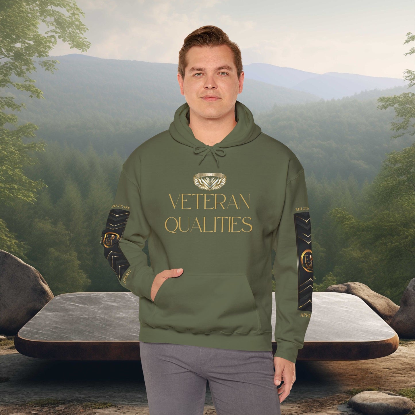 Veteran Qualities Serviceman Three | MC Green Hoodie | Military & Service Tribute