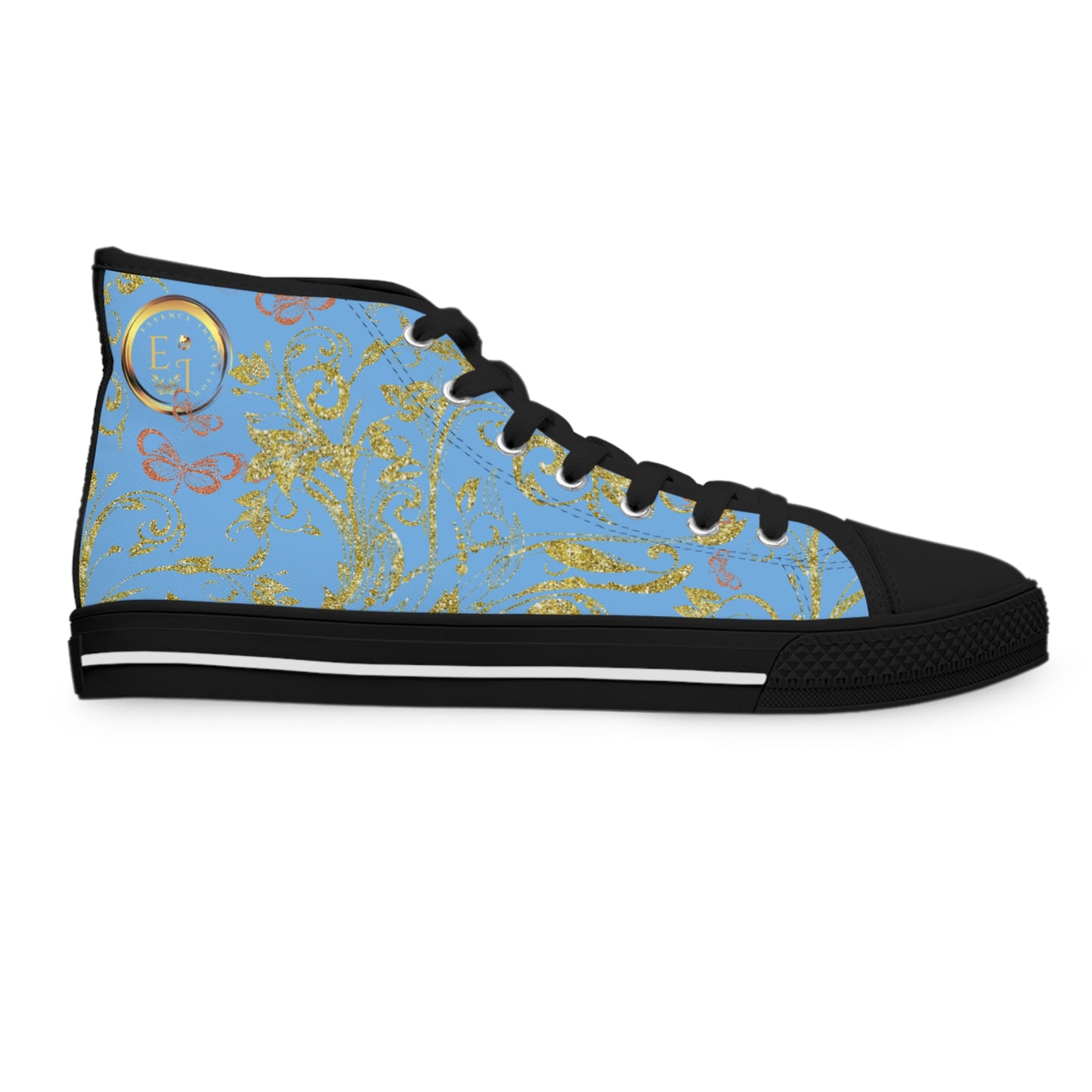Bohemian Butterfly Heart | Light Blue | Black Sole HighTop Sneakers