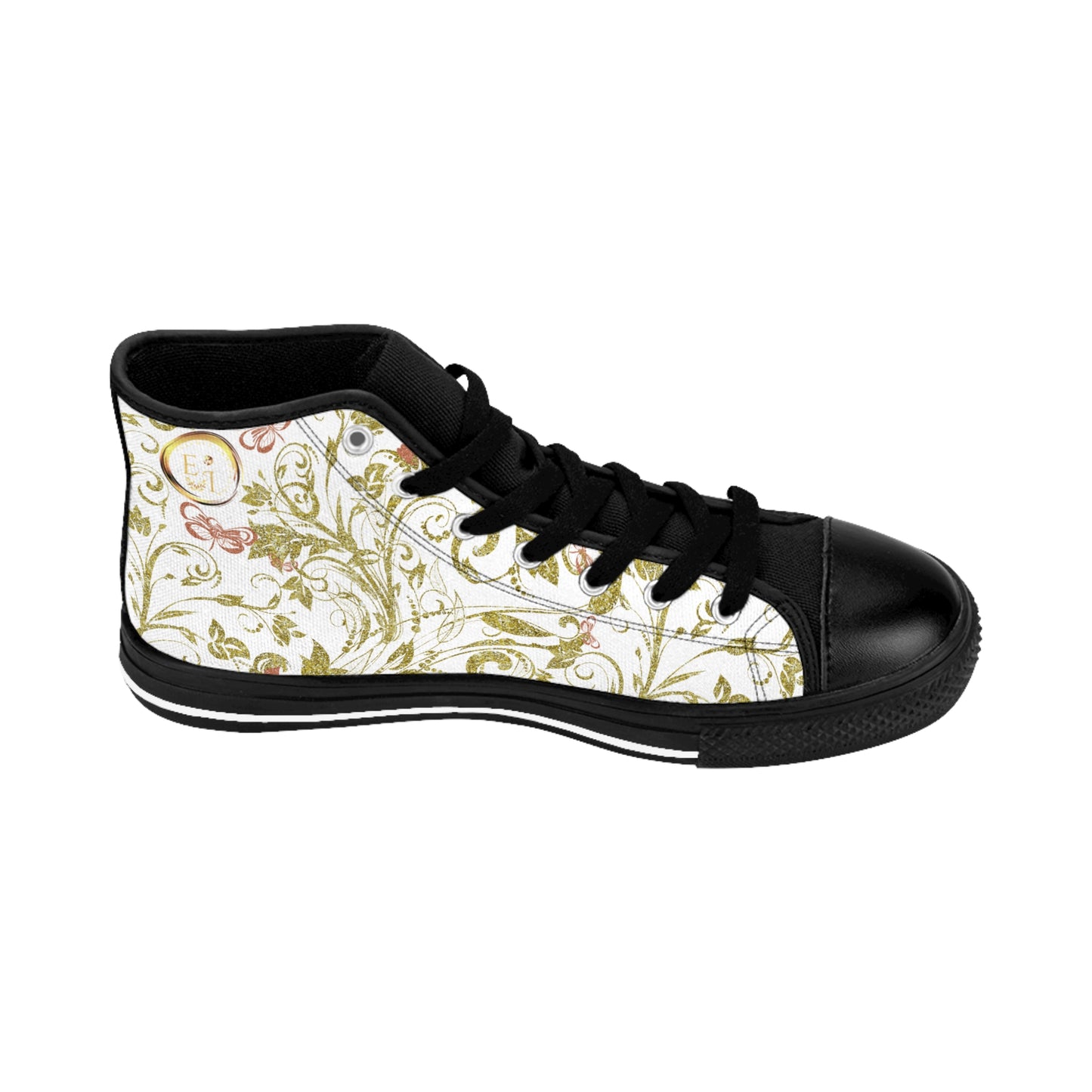 Black Essence Innovation high-top sneaker with floral pattern on a white background