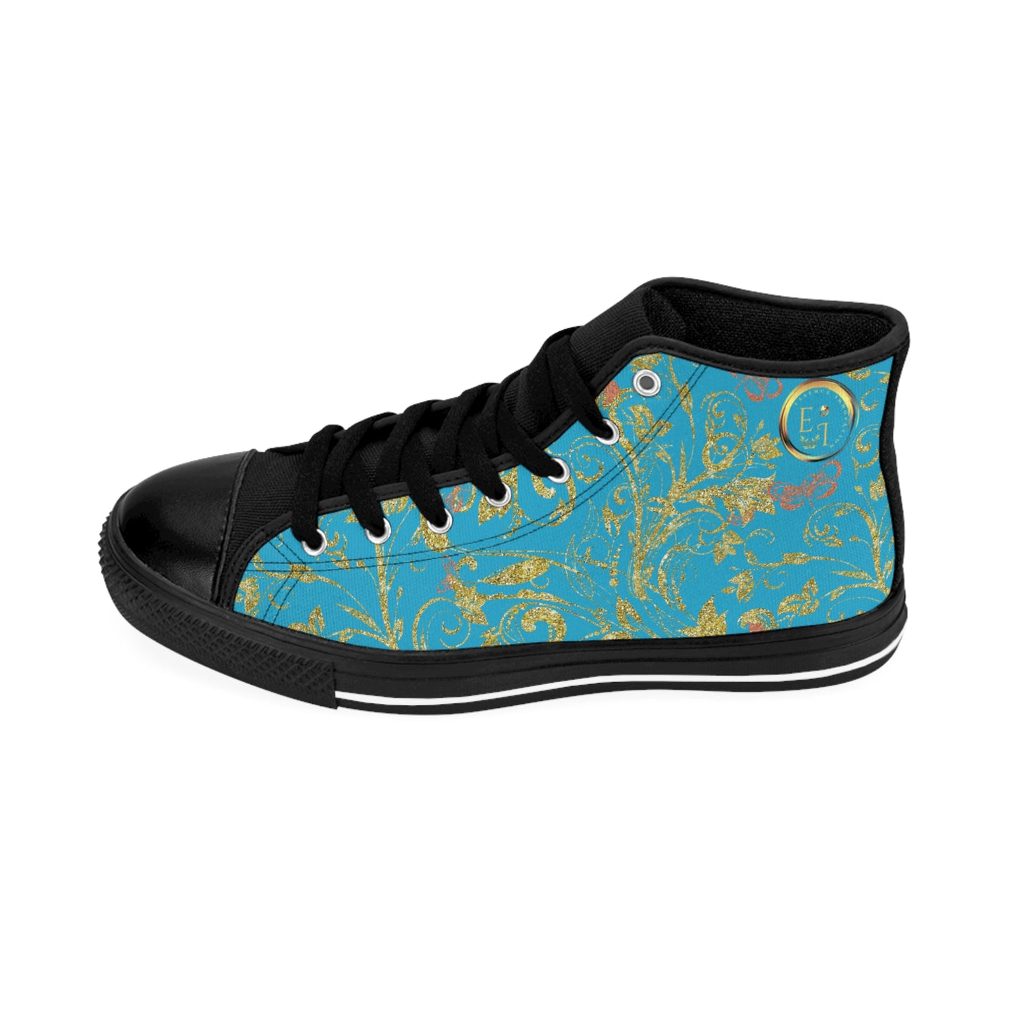 Bohemian Butterfly | Turquoise | Black Sole HighTop Sneakers