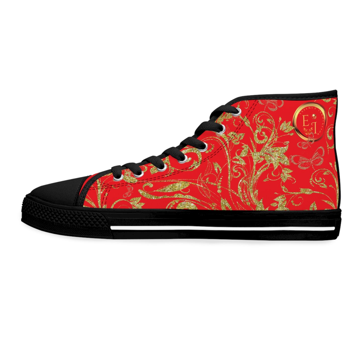 Bohemian Butterfly Heart | Red | Black Sole HighTop Sneakers