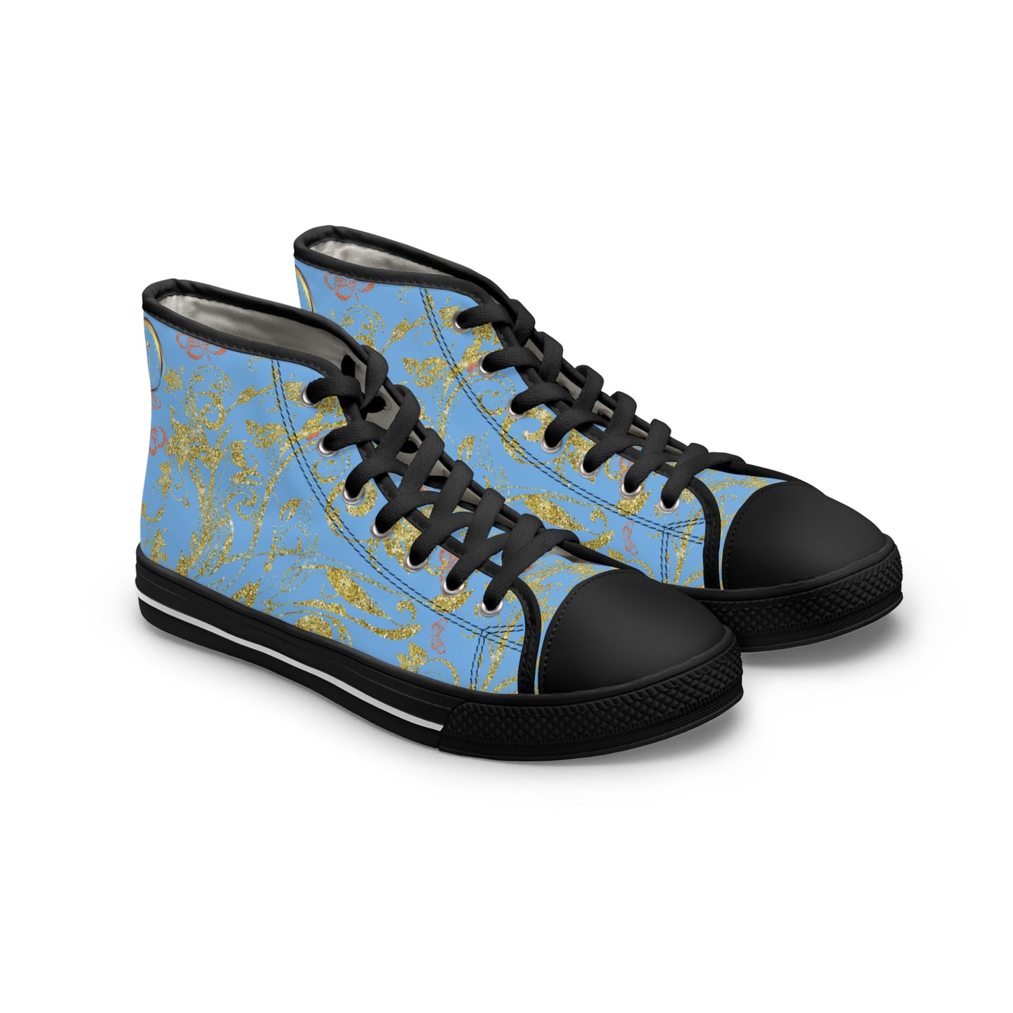 Bohemian Butterfly Heart | Light Blue | Black Sole HighTop Sneakers