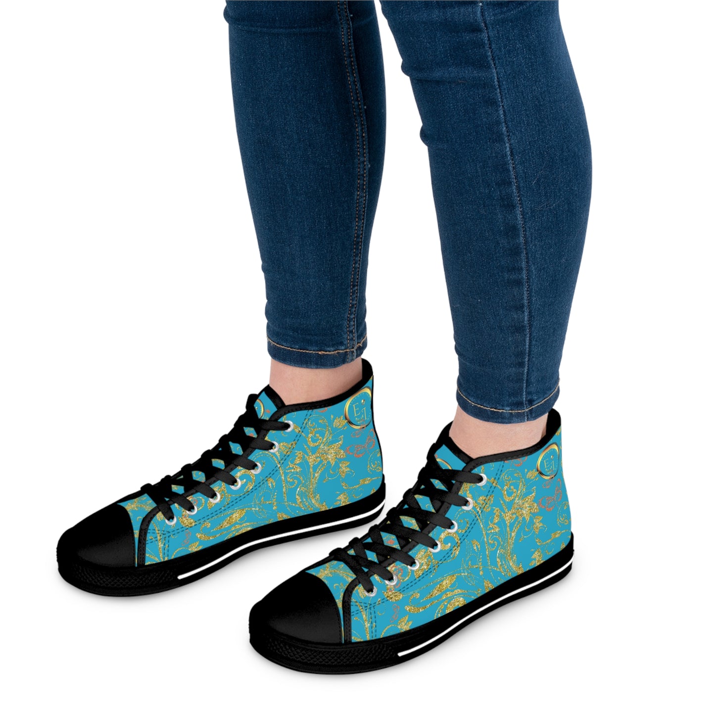 Bohemian Butterfly Heart | Turquoise | Black Sole HighTop Sneakers