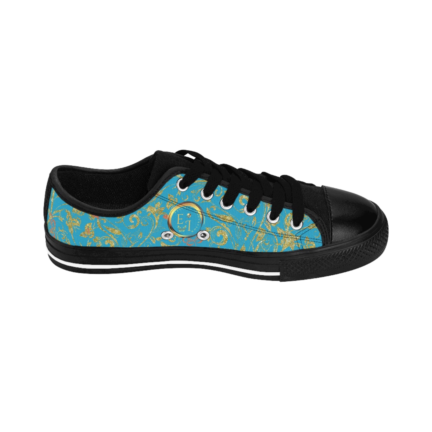 Bohemian Butterfly | Turquoise | Black Sole LowTop Sneakers