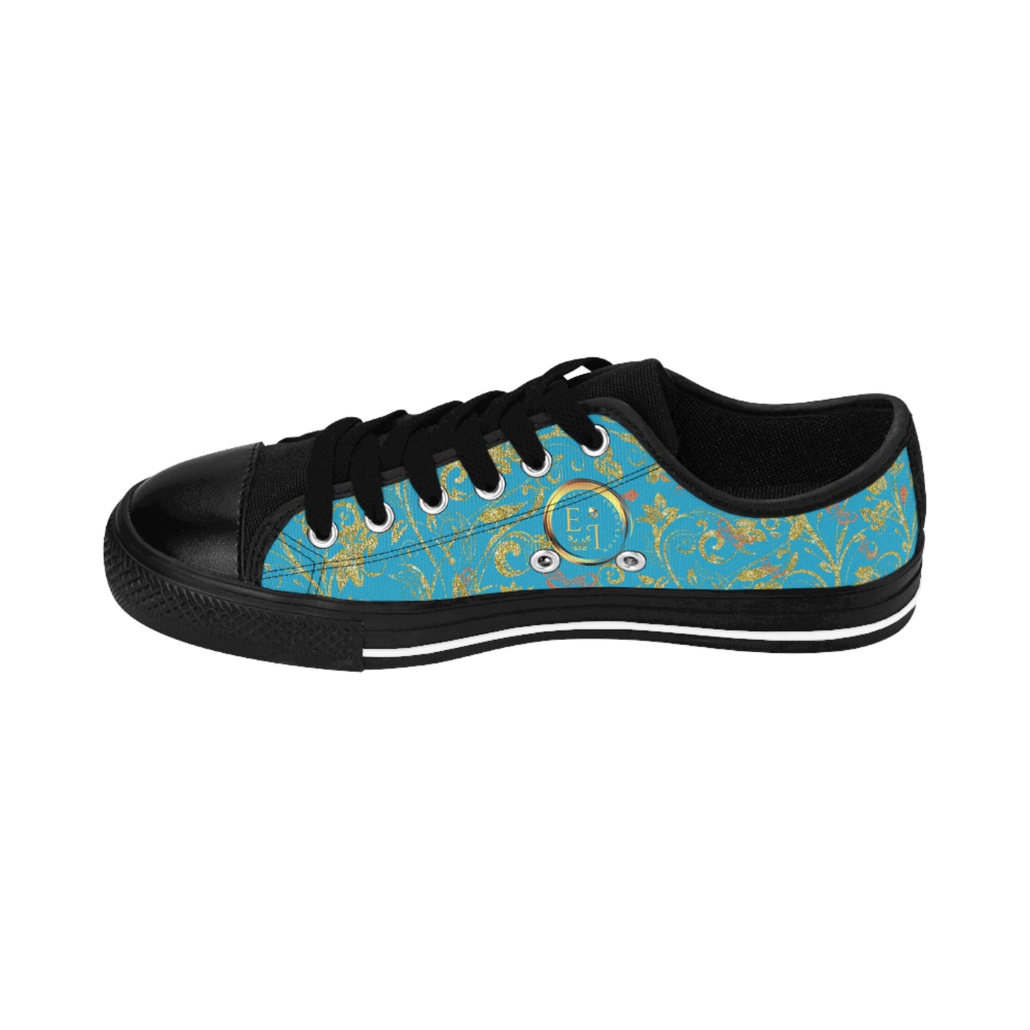 Bohemian Butterfly | Turquoise | Black Sole LowTop Sneakers