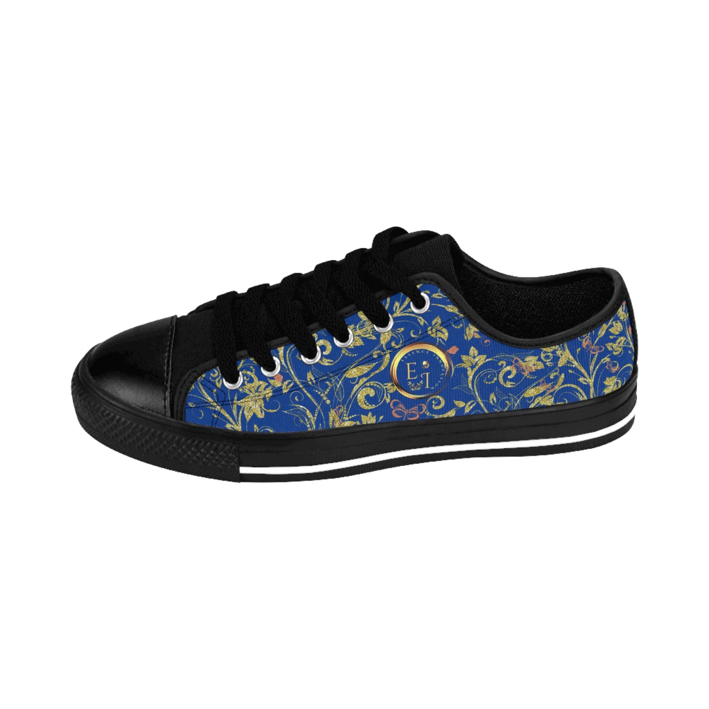 Bohemian Butterfly | Dark Blue | Black Sole LowTop Sneakers