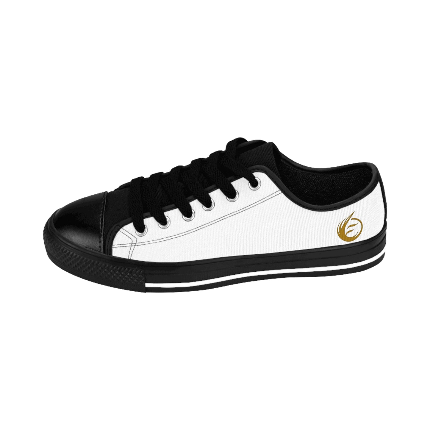 Black and white sneaker with 'EssenceInnoCreate' text on a white background