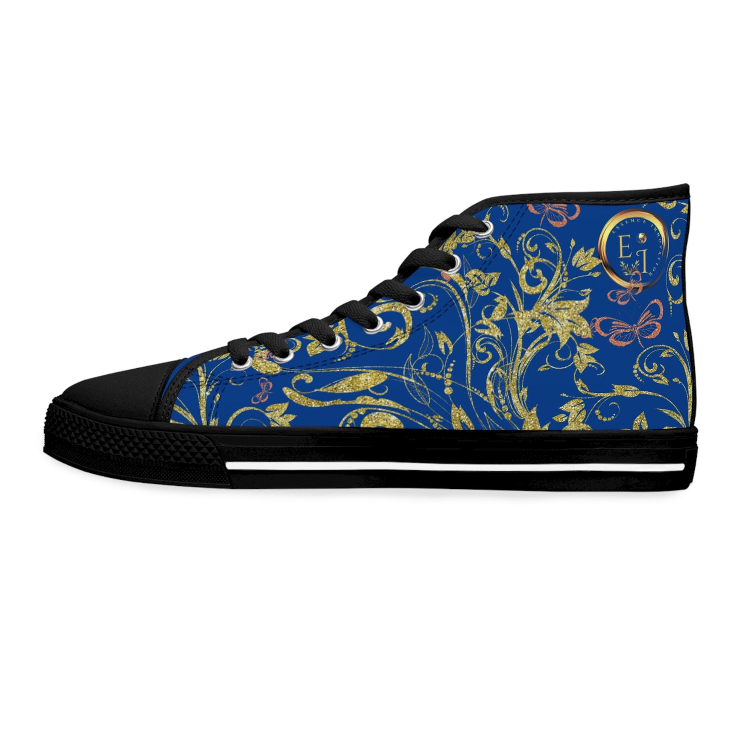 Bohemian Butterfly Heart | Dark Blue | Black Sole HighTop Sneakers