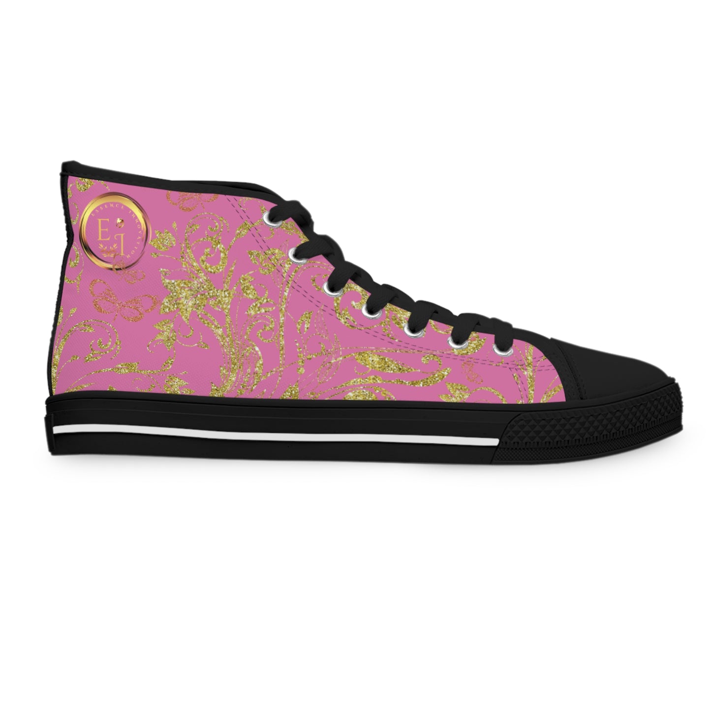 Bohemian Butterfly Heart | Light Pink | Black Sole HighTop Sneakers