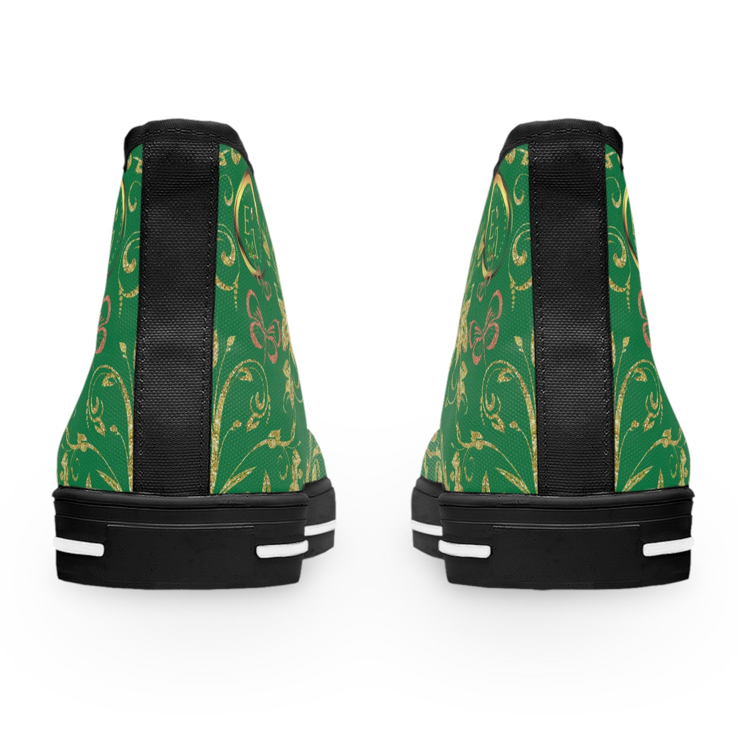 Bohemian Butterfly Heart | Green | Black Sole HighTop Sneakers