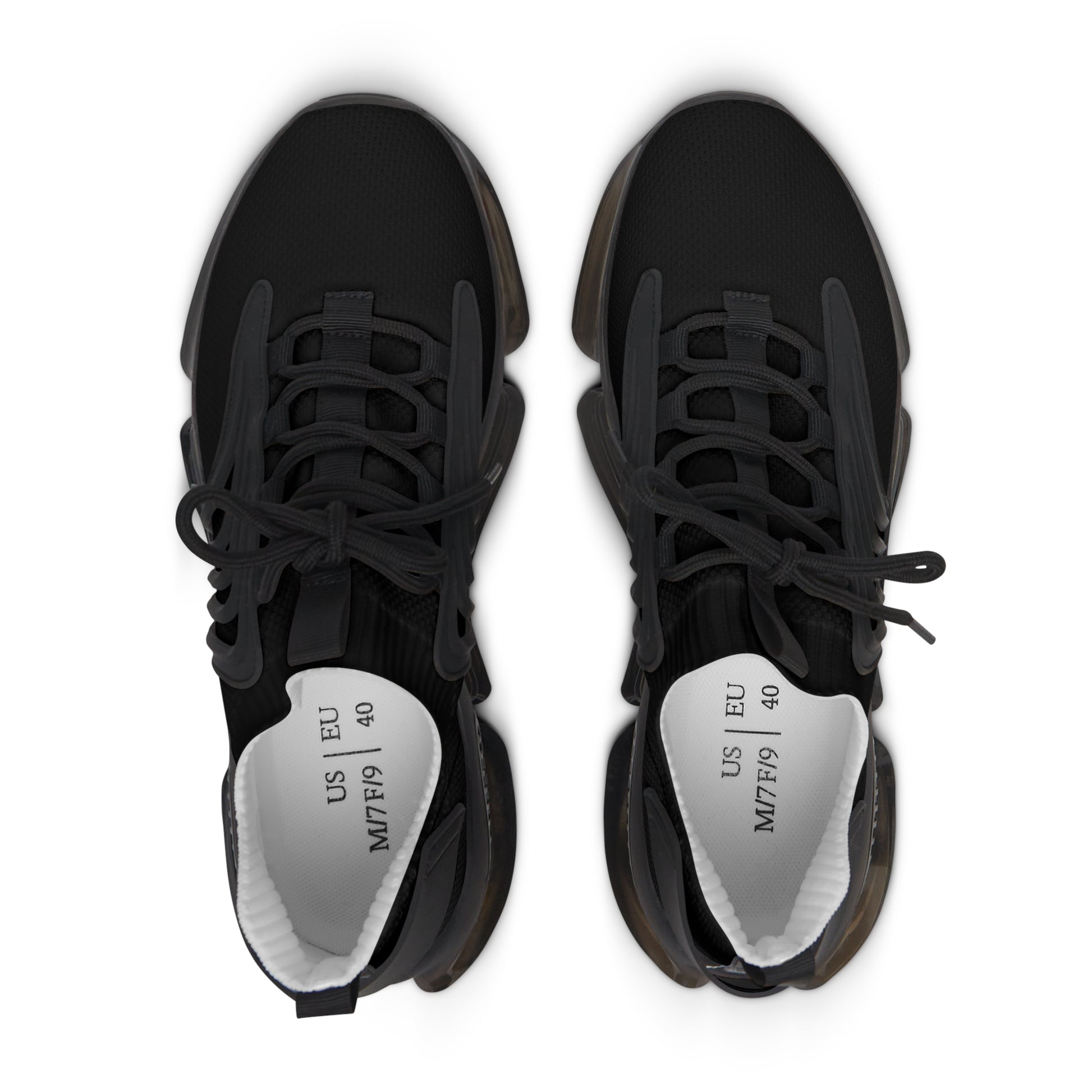 Black sneakers with visible Essence Innovation 'Street Vibes' brand name on a white background