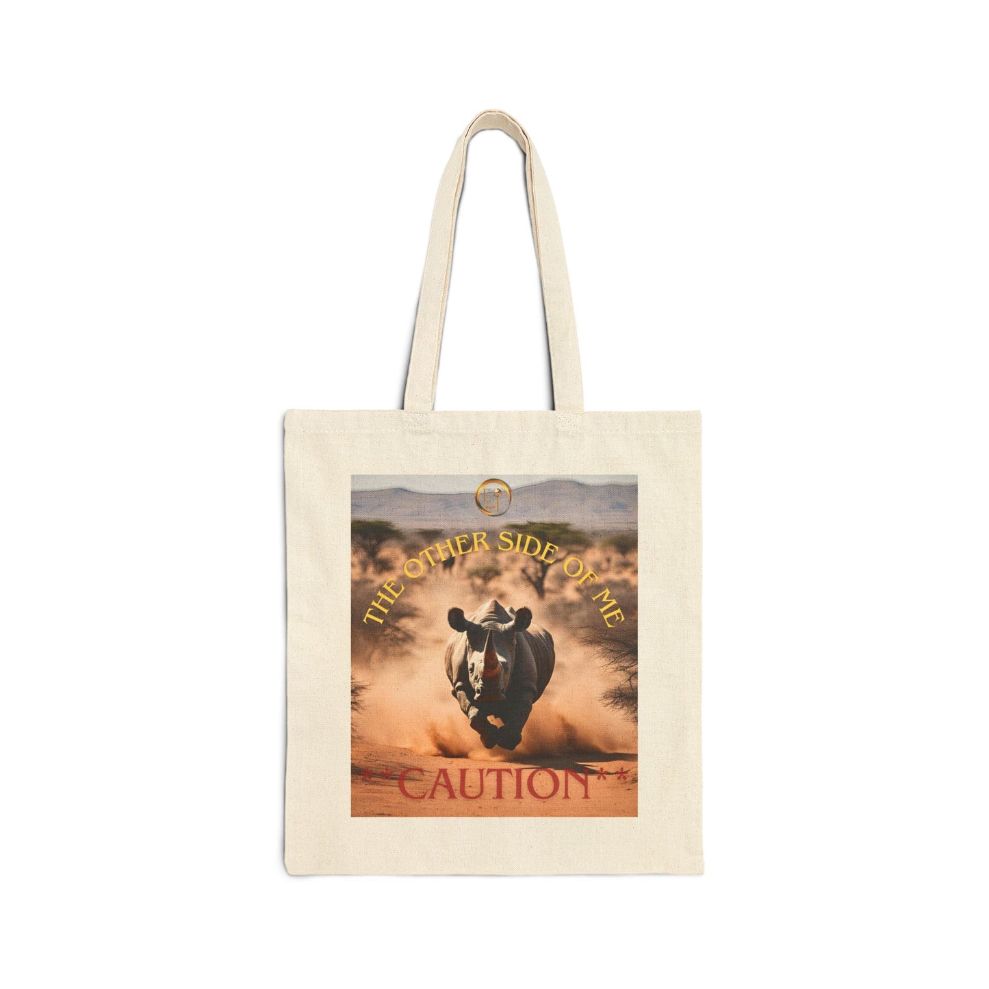 Caution Rhino Cotton Canvas Tote Bag, Eco-Friendly Shopping Bag, Animal Lovers Gift, Beach Tote, Adventure Carryall