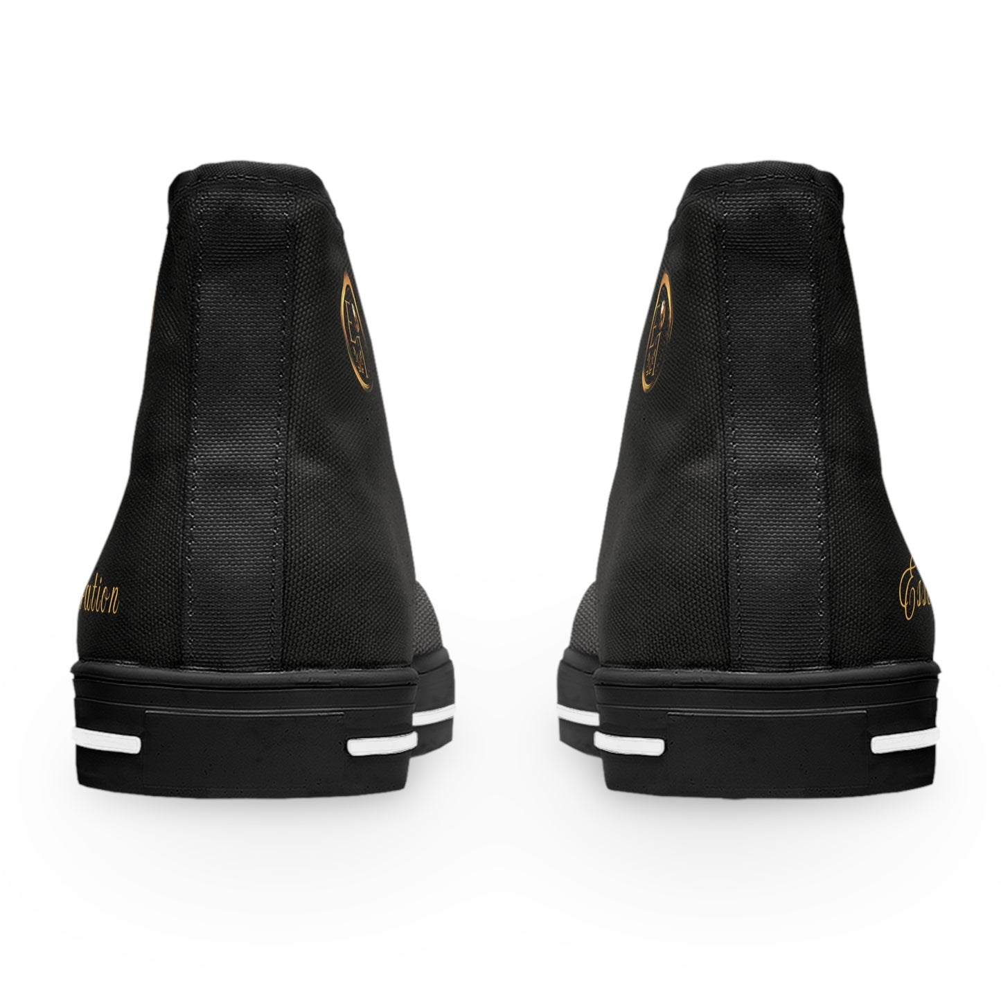 Black high-top 'Essence Innovation' sneakers with white soles on a white background