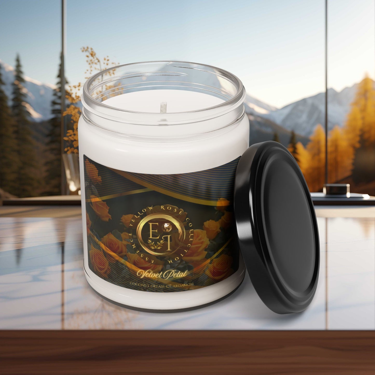 Yellow Rose Velvet Petal | Coconut Cream & Cardamom | Scented Soy Candle | 9oz