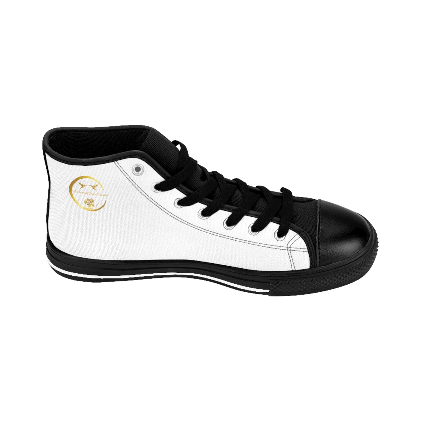Black and white sneaker with 'EssenceInnoCreate' branding on a white background