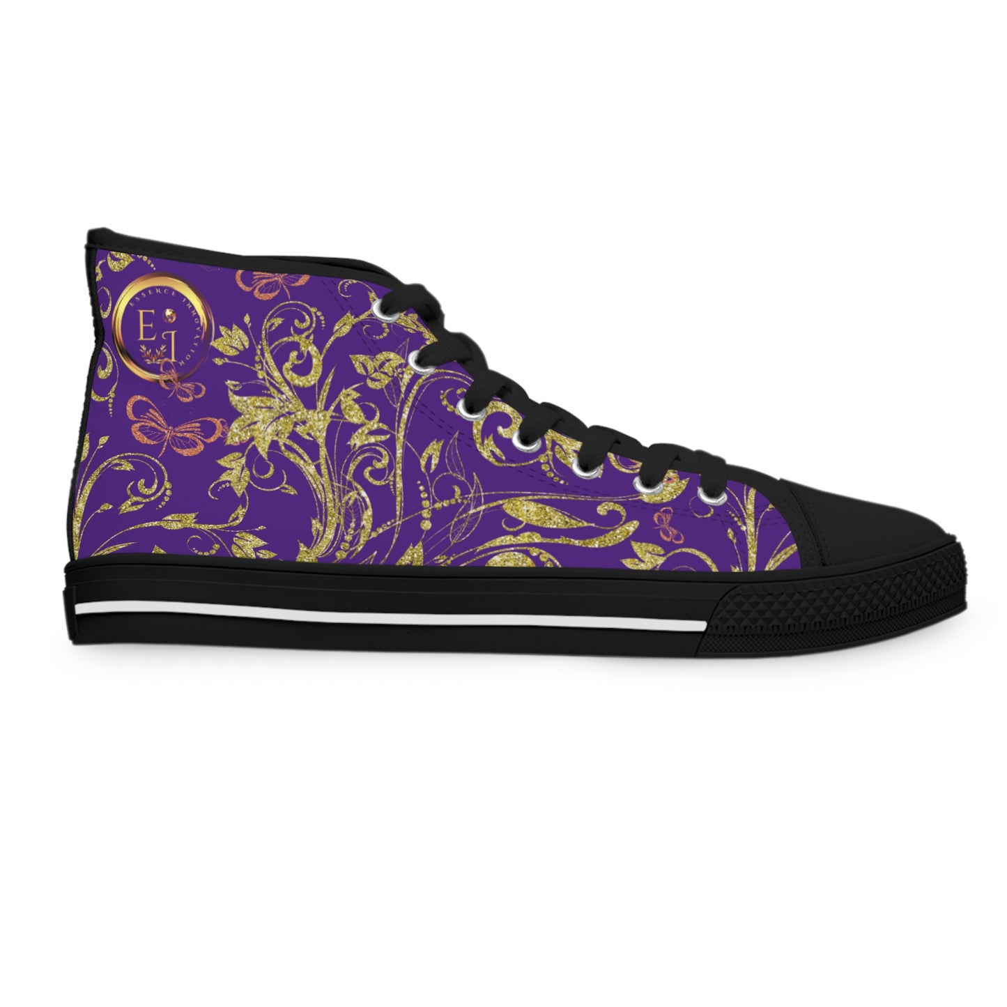 Bohemian Butterfly Heart | Purple | Black Sole HighTop Sneakers