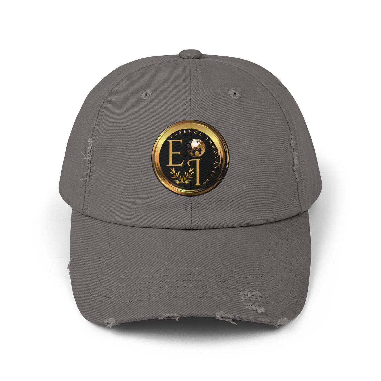 Gray Essence Innovation cap with a gold logo on a white background
