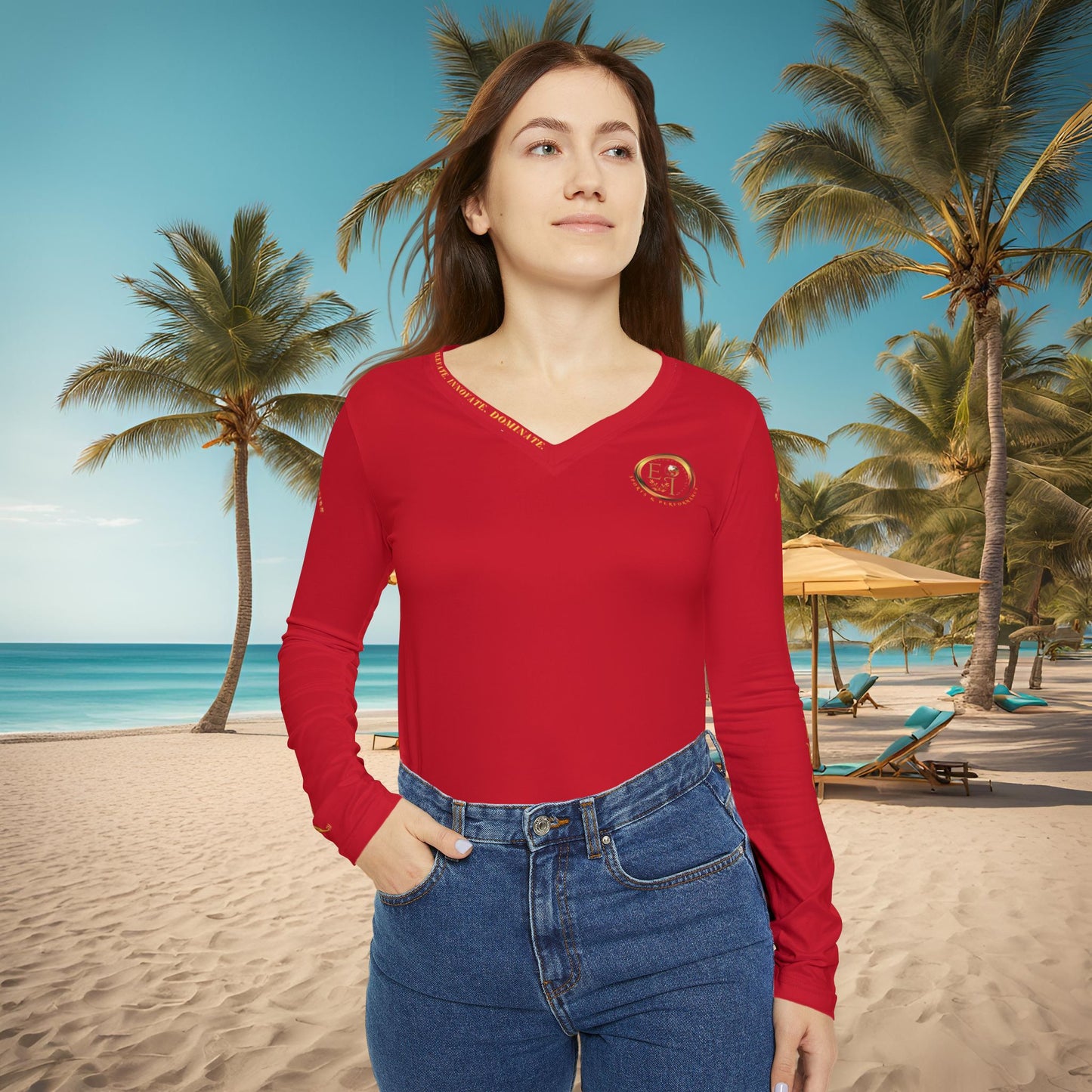 Seek More Performance X | EI Sports LS V-Neck | Dark Red