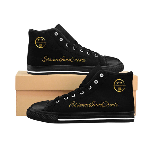 Black high-top 'EssenceInnoCreate' sneakers with a logo on a white background