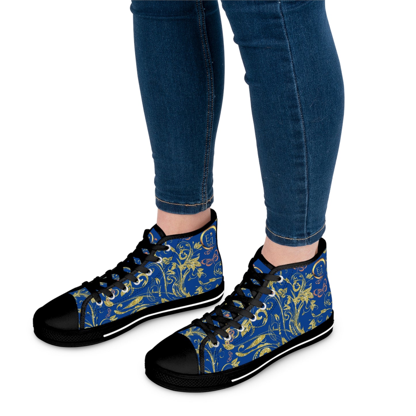 Bohemian Butterfly Heart | Dark Blue | Black Sole HighTop Sneakers