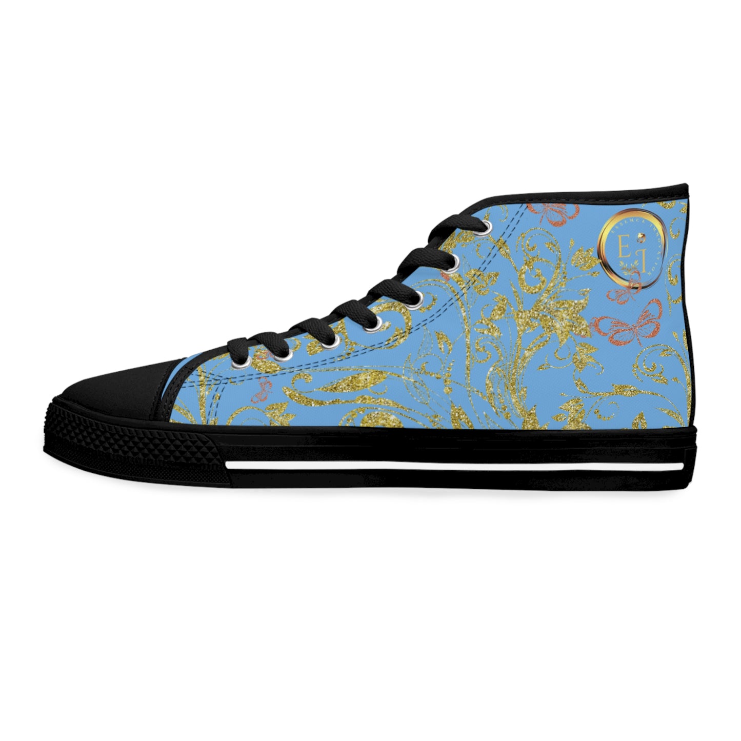 Bohemian Butterfly Heart | Light Blue | Black Sole HighTop Sneakers