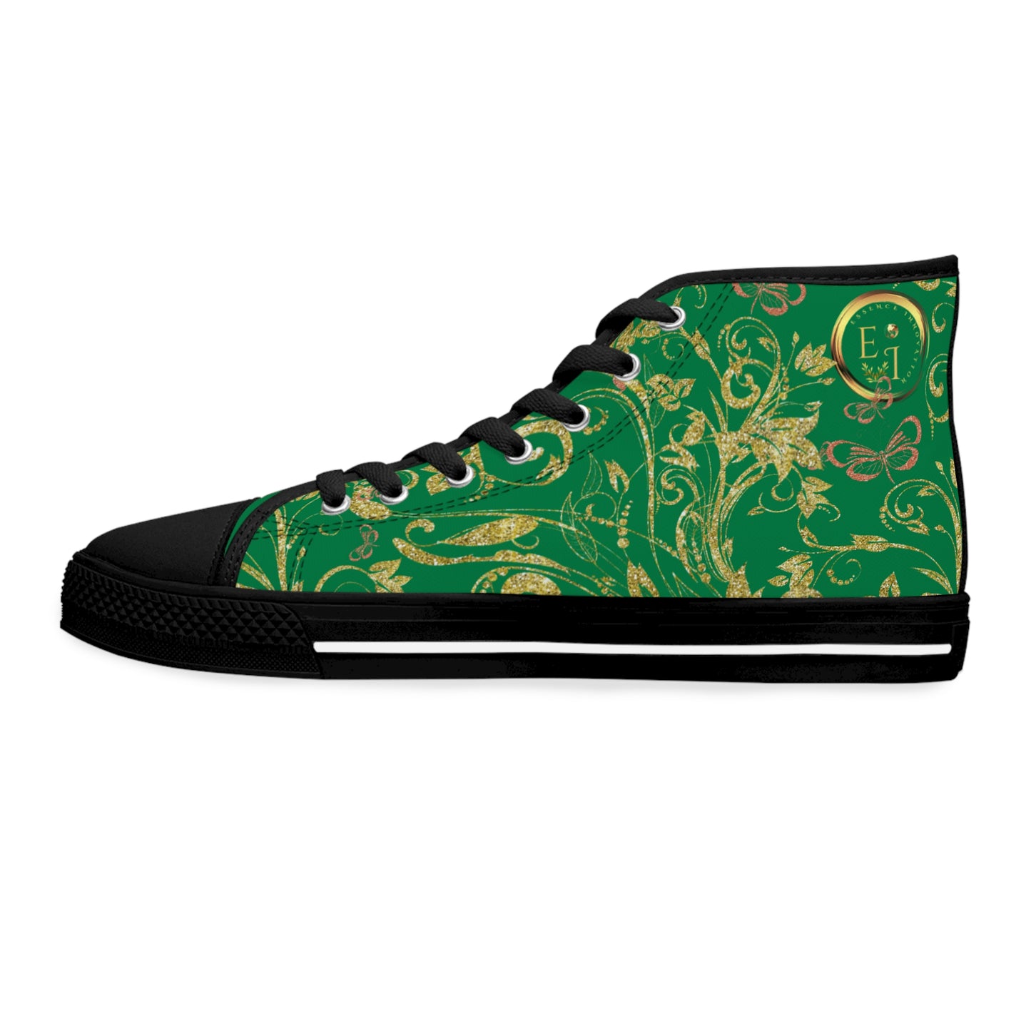 Bohemian Butterfly Heart | Green | Black Sole HighTop Sneakers