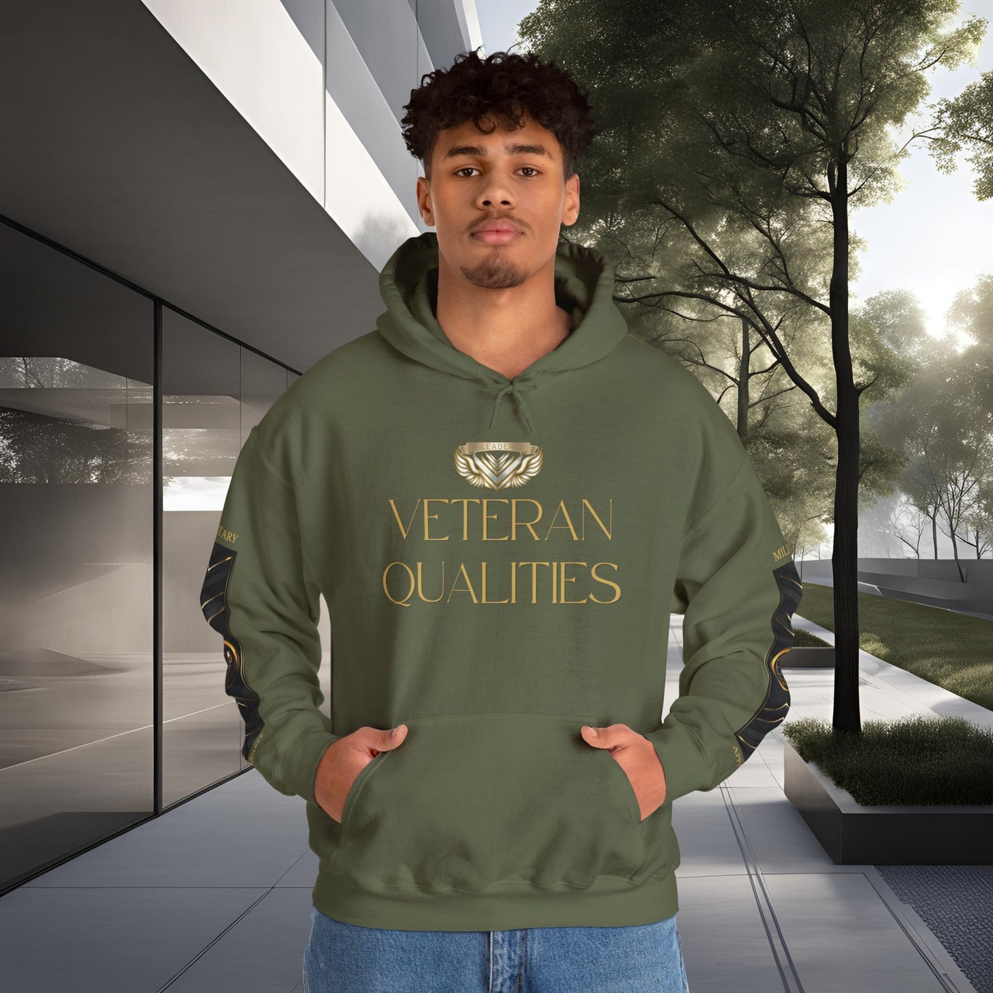 Veteran Qualities Leader Three | MC Green Hoodie | Military & Service Tribute